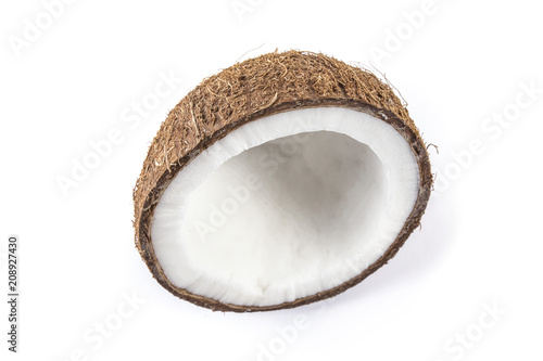 Coconut Side on White Background Top View
