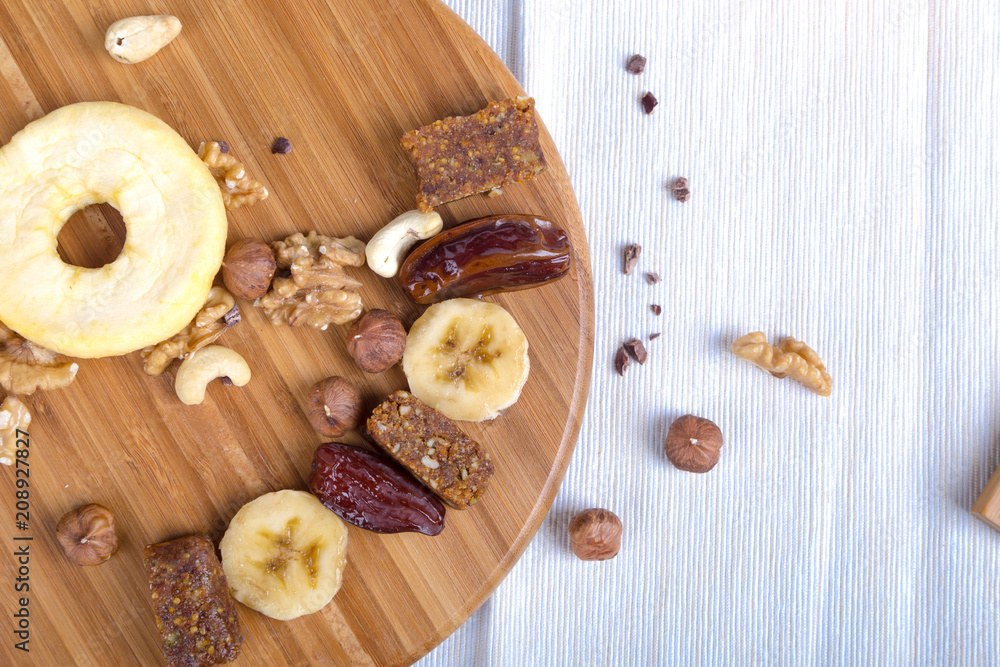 Healthy Food and Energetic Lifestyle Concept with Nuts and Fruits
