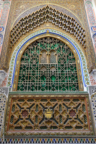 Detail of unusually ornamented - mosaic from tiles Moroccan architecture.