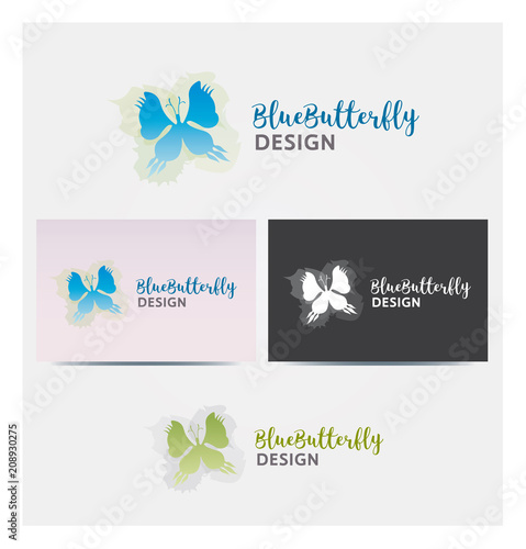 Logo Papillon Bleu Feuillage Icone Carte de Visite et Charte Graphique Entreprise Plusieurs Couleurs