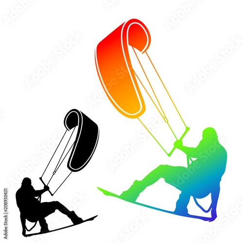 Freestyle Kiteboarding Rider set Icon isolated on white background. Illustration Vector.