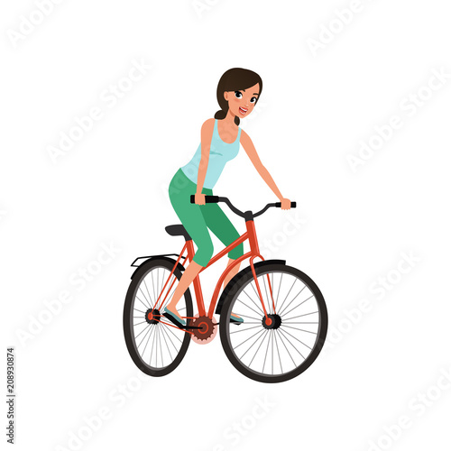 Young woman cycling her bike, active lifestyle concept vector Illustrations on a white background