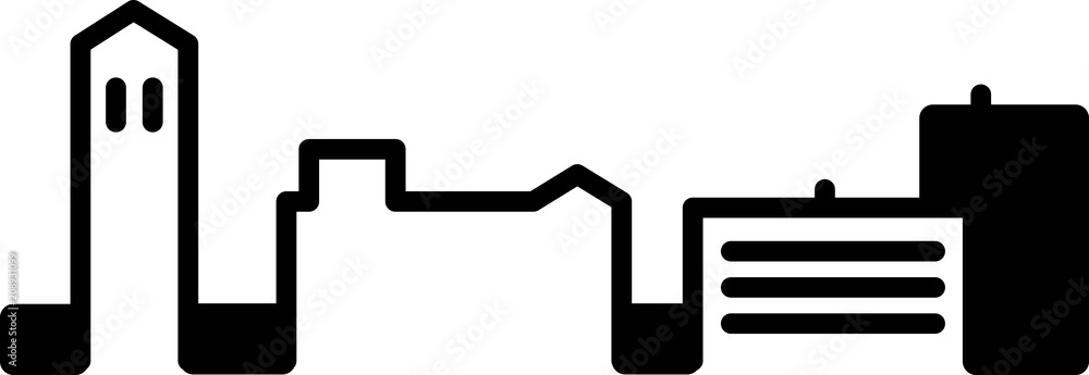 Simple icon illustration of the skyline of the city of Ann Arbor, Michigan, USA in black and white. Simple icon illustration of the skyline of the city of Ann Arbor, Michigan, USA in black and white.