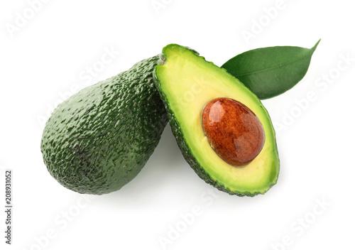 Fresh avocados on white background