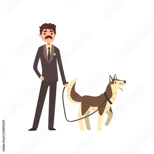 Businessman walking his pet dog vector Illustration on a white background © topvectors