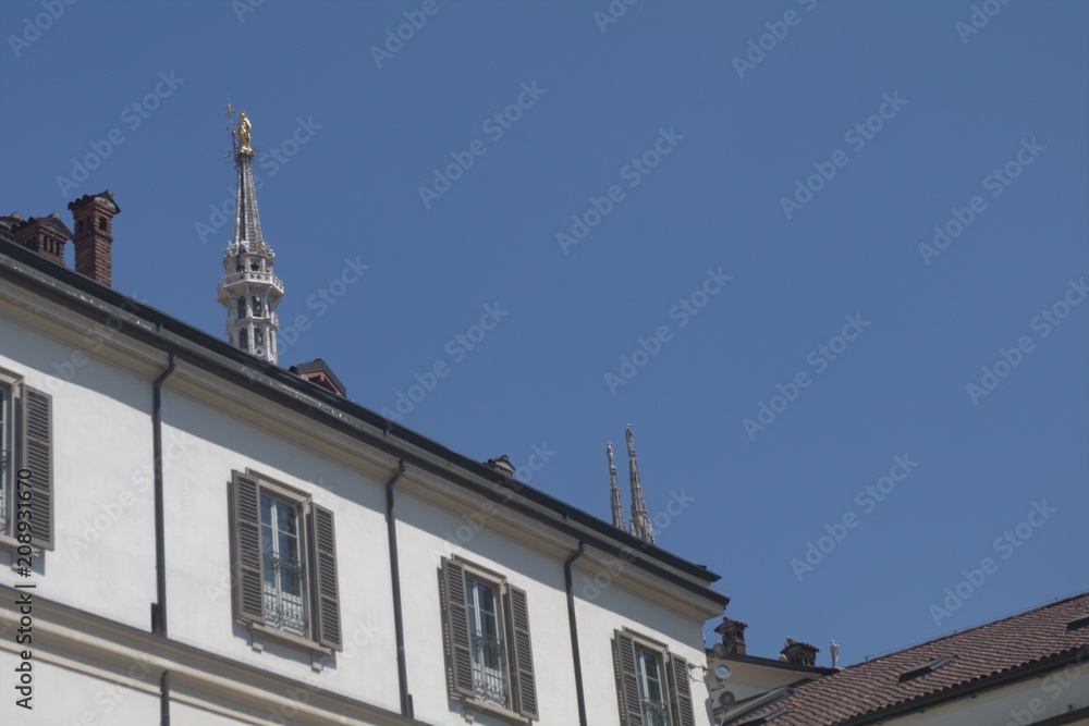 Milan,spire,sky,blue,architecture,view,facade