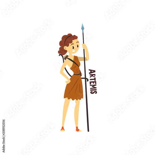 Artemis Olympian Greek Goddess, ancient Greece mythology character vector Illustration on a white background.