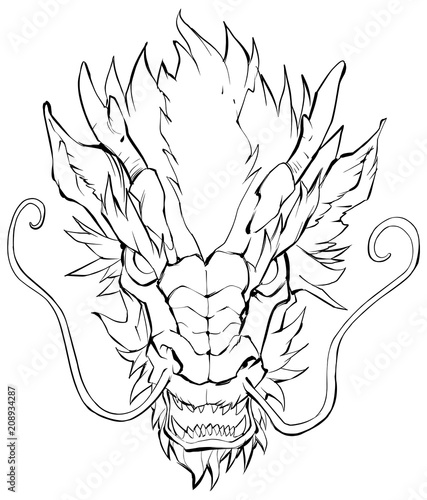 Картината върху платно Chinese Dragon Head / Hand drawn illustration of Chinese dragon in black and white