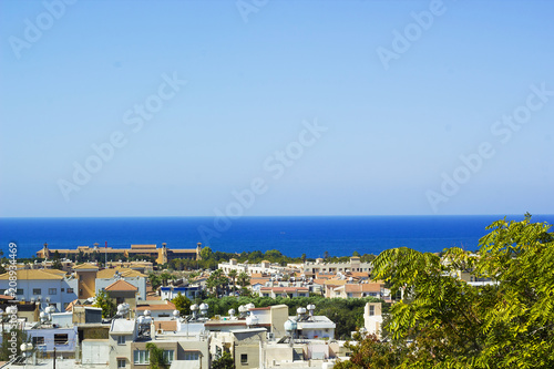 Landscape of town Paphos and sea