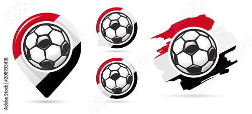 Egyptian football vector icons. Soccer goal. Set of football icons. Football map pointer. Football ball