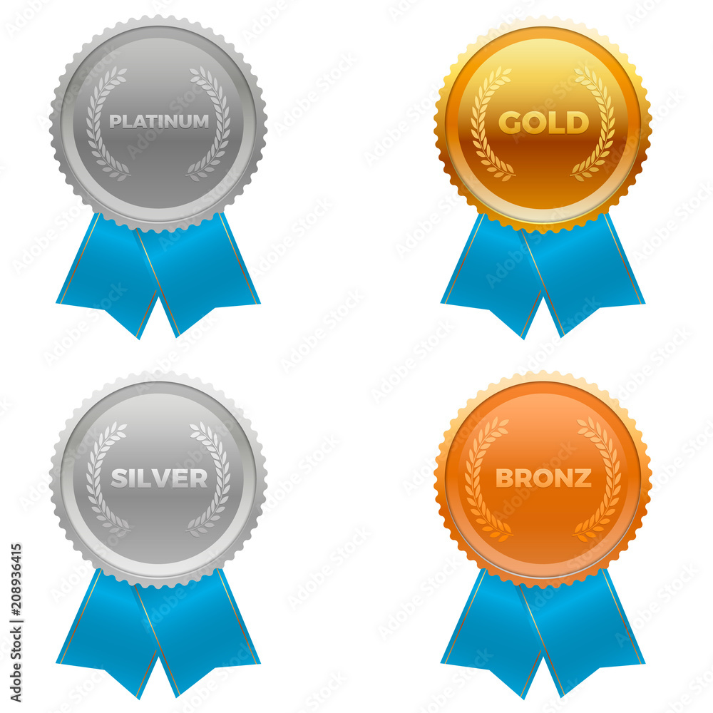 Quality metals, platinum, gold, silver and bronze. With ribbons at the bottom