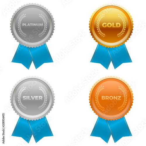 Quality metals, platinum, gold, silver and bronze. With ribbons at the bottom