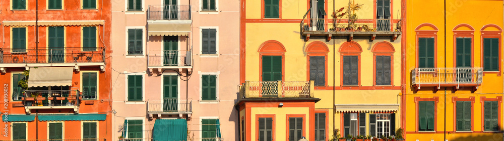 colorful facade of old architecture bildings and windows in Lerici in Liguria, Italy