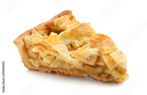 Foto Piece of tasty homemade apple pie on white background
