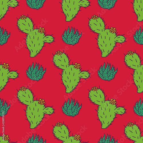 Cactus home nature vector illustration of green plant cactaceous tree with flower seamless pattern background