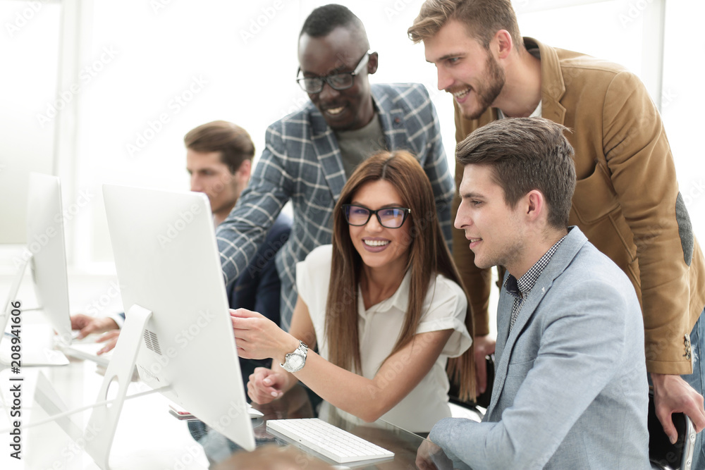 Company employees working in software development and designer office Company employees working in software development and designer office