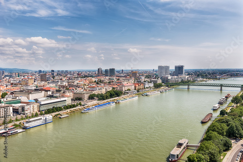 Bratislava, Slovakia - May 24, 2018: The Bratislava panorama photographed from the air.