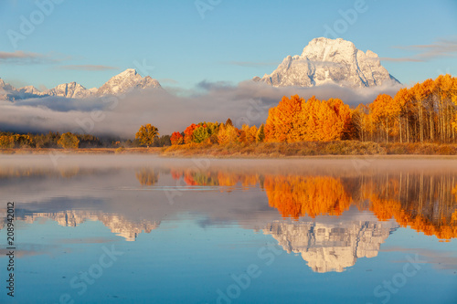 Scenic Reflection Landscape of the Tetons in Autumn