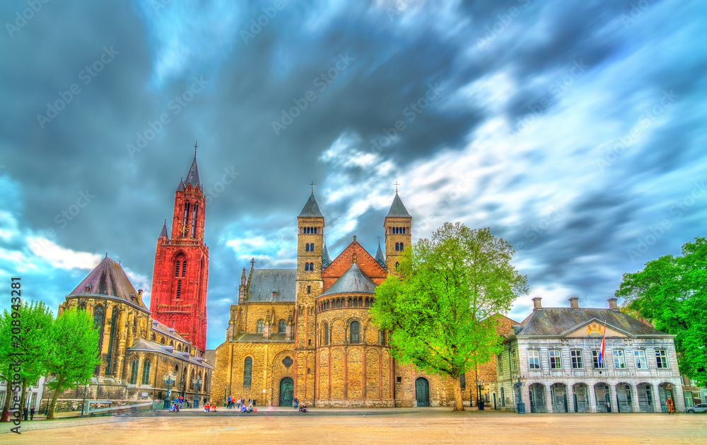 Saint Servatius Basilica and St. John Church on Vrijthof Square in Maastricht, the Netherlands