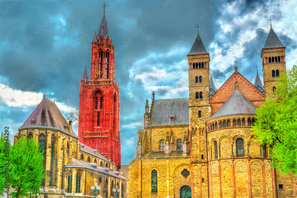 Fototapeta premium Saint Servatius Basilica and St. John Church on Vrijthof Square in Maastricht, the Netherlands
