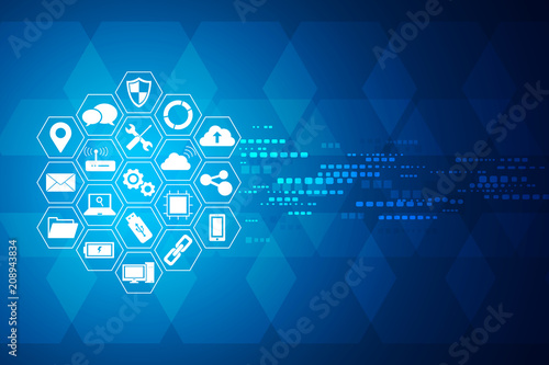 Technology icons concept , hexagon integrated and background