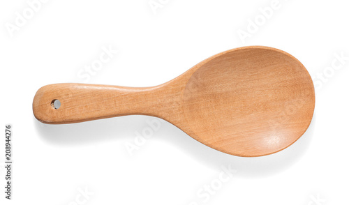 Top view of wood spoon on white background