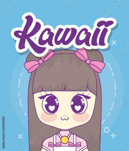 Kawaii anime girl icon over blue background  vector illustration