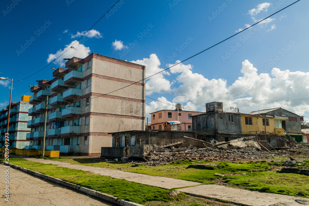 Concrete block buildings in Baracoa, Cuba