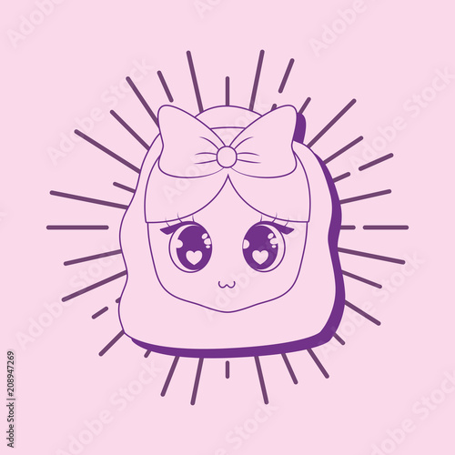 Kawaii girl face icon over pink  background  colorful line design. vector illustration