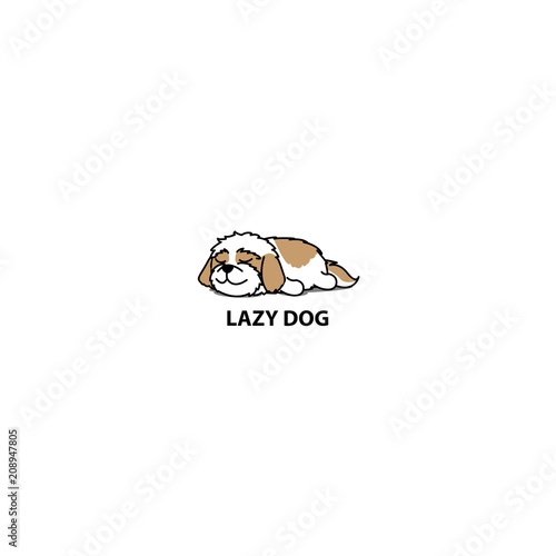 Lazy dog, cute shih tzu puppy sleeping icon, logo design, vector illustration