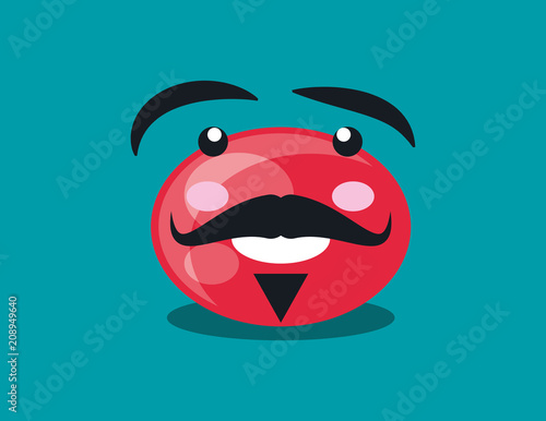 Red nose day design with cartoon red nose with mustache and eyebrows over blue background, vector illustraiton