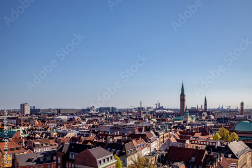 aerial view of beautiful cityscape with historical and modern buildings in copenhagen  denmark