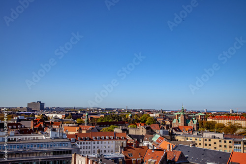 aerial view of beautiful historical and modern buildings at sunny day, copenhagen, denmark