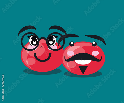 Red nose day design with cartoon red noses with mustache and glasses  over bue background, vector illustraiton