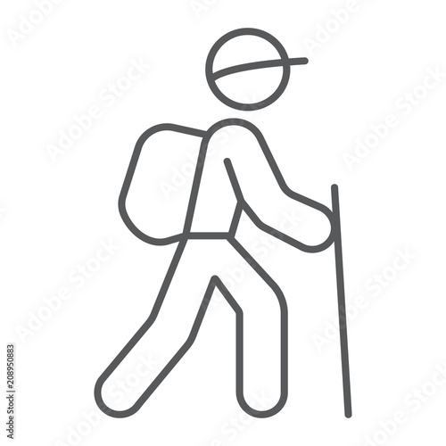 Hiking thin line icon, travel and tourism, tourist backpacker sign vector graphics, a linear pattern on a white background, eps 10.