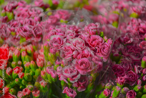 Blurred images of bouquets of flowers are beautiful pink roses.
