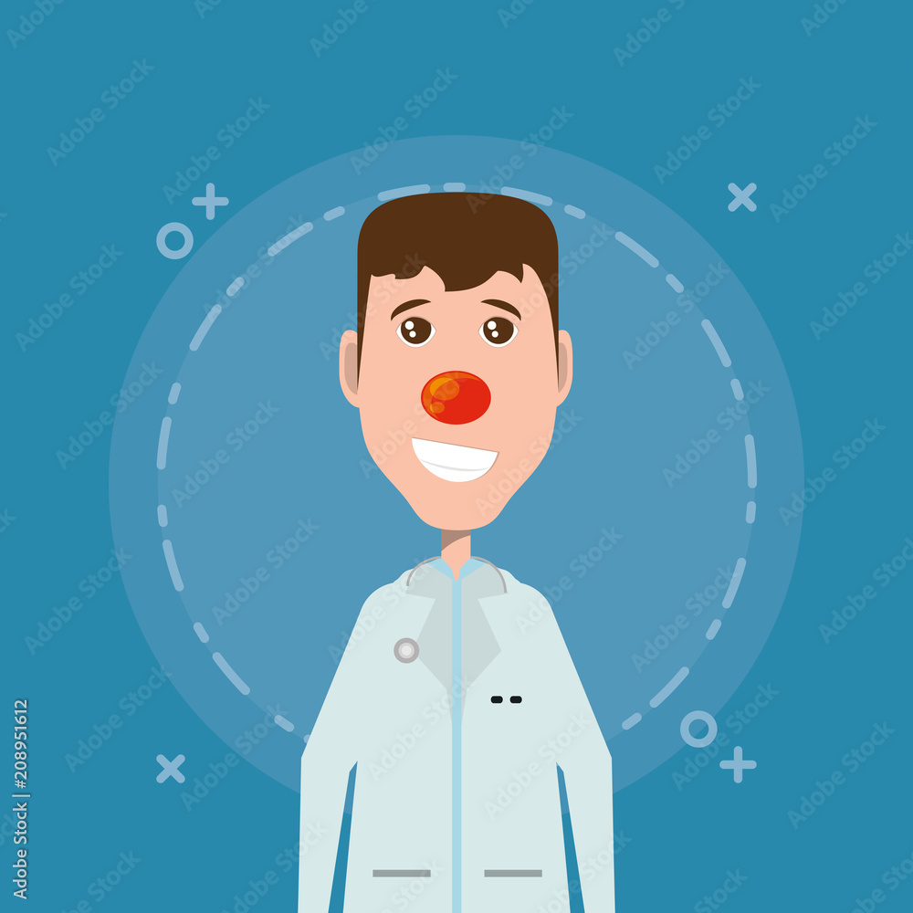 cartoon doctor with red nose over blue background, colorful design. vector illustration cartoon doctor with red nose over blue background, colorful design. vector illustration