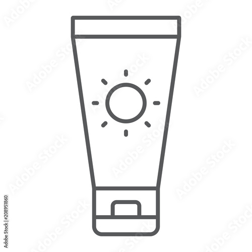 Sun Cream thin line icon, travel and tourism, sunscreen sign vector graphics, a linear pattern on a white background, eps 10.