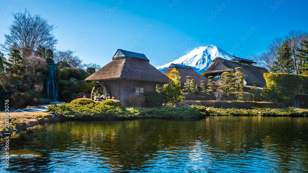 Lake House With Mount Fuji View Background Lake House With Mount Fuji View Background