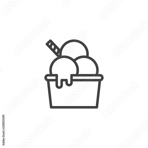 Ice cream in bowl outline icon. linear style sign for mobile concept and web design. Three ice cream scoops simple line vector icon. Symbol, logo illustration. Pixel perfect vector graphics