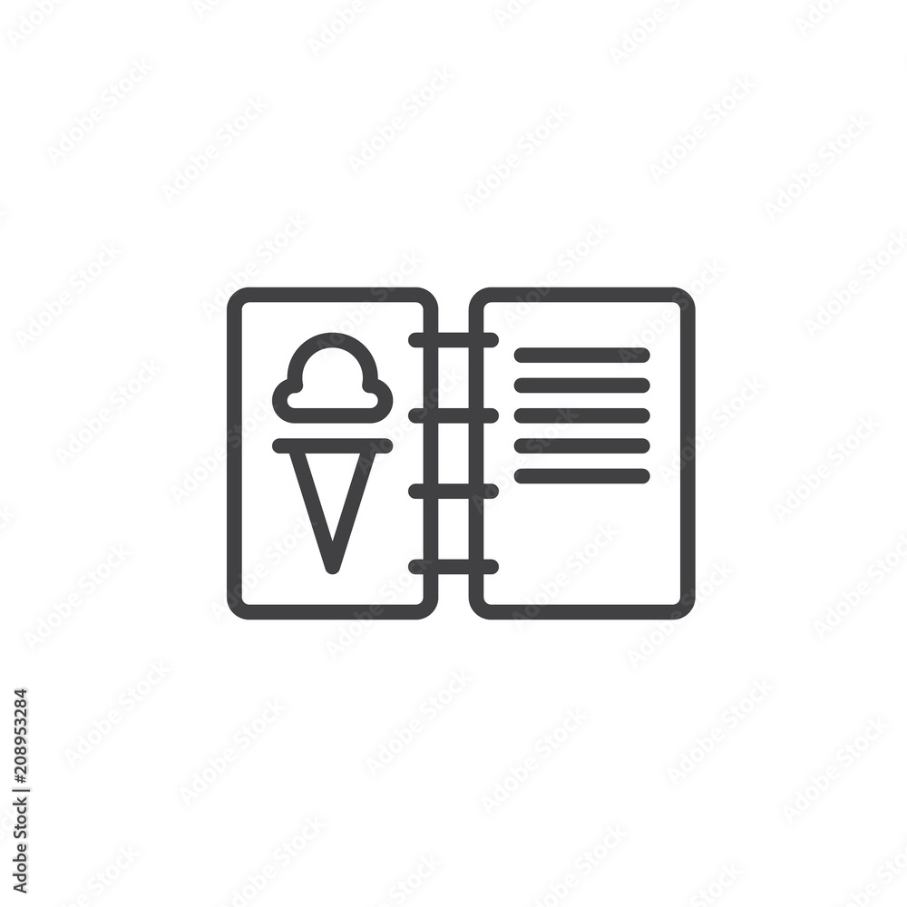 Ice cream menu outline icon. linear style sign for mobile concept and web design. Price list for ice cream simple line vector icon. Symbol, logo illustration. Pixel perfect vector graphics Ice cream menu outline icon. linear style sign for mobile concept and web design. Price list for ice cream simple line vector icon. Symbol, logo illustration. Pixel perfect vector graphics