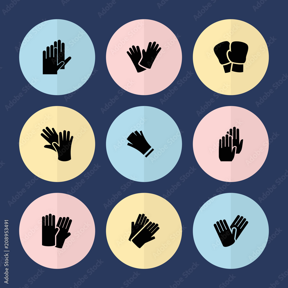Set of 9 glove filled icons Set of 9 glove filled icons