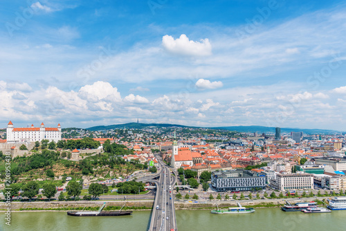 Bratislava, Slovakia - May 24, 2018: The Bratislava panorama photographed from the air.