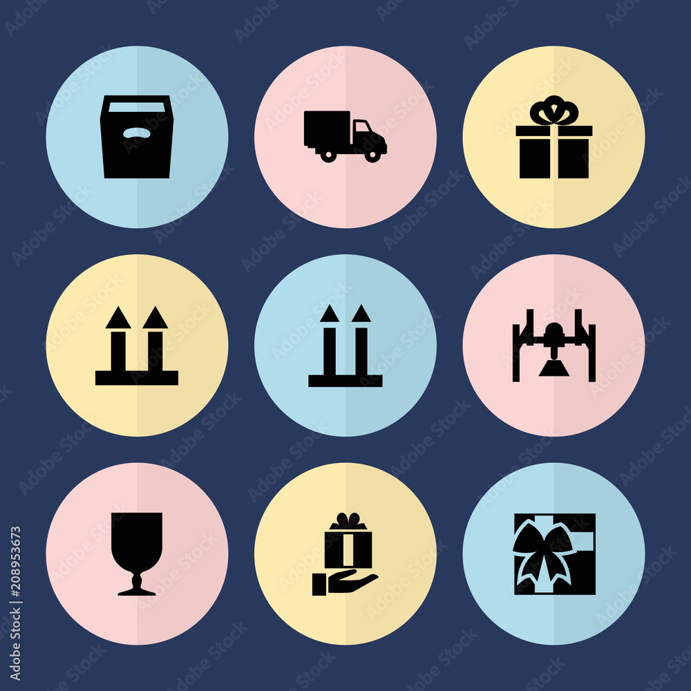 Set of 9 parcel filled icons Set of 9 parcel filled icons