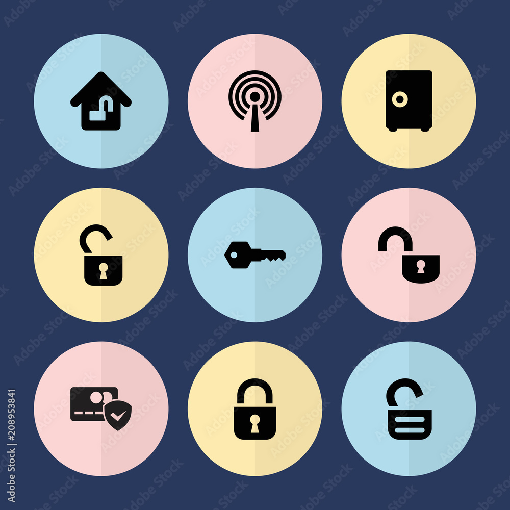 Set of 9 secure filled icons Set of 9 secure filled icons