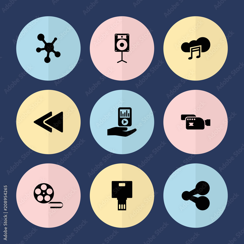 Set of 9 multimedia filled icons