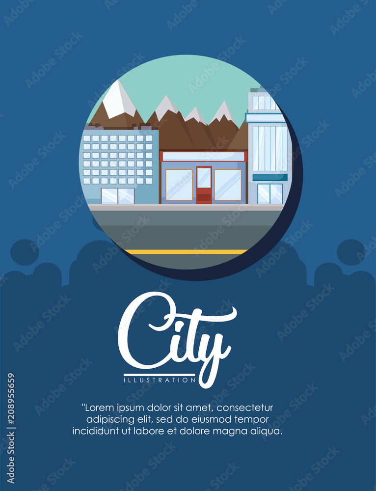 Infographic design of city elements over blue background, colorful design. vector illustration