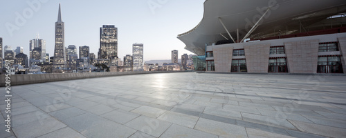 Photography empty ground with modern city skyline