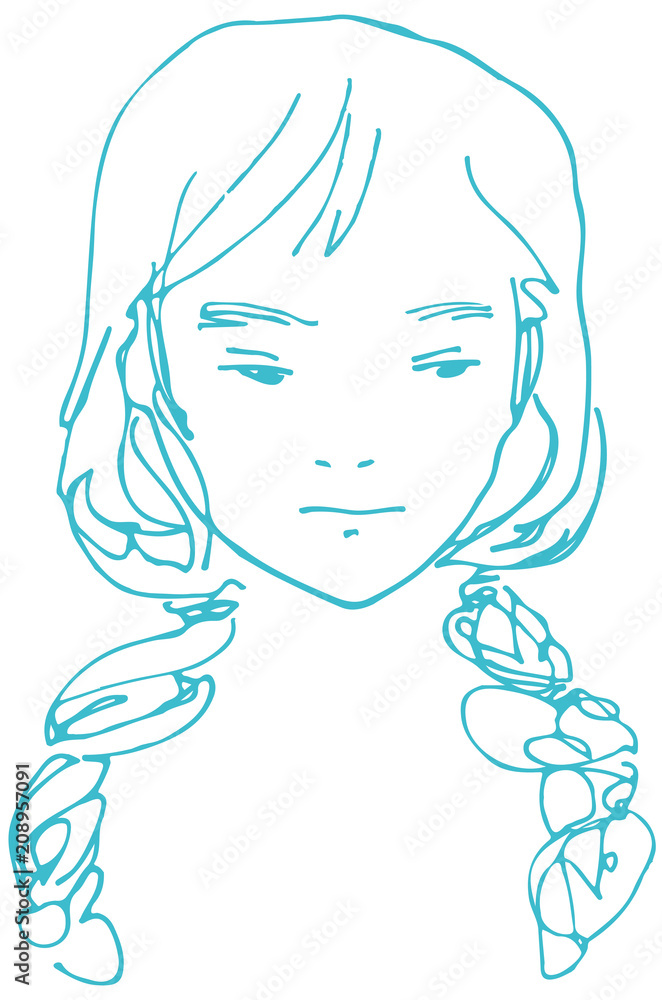sketch of a young beautiful girl with two pigtails sketch of a young beautiful girl with two pigtails