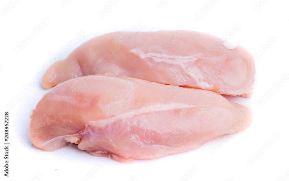 Raw chicken breast fillets on white dish Raw chicken breast fillets on white dish